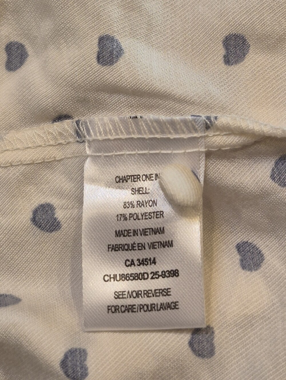 C By One Ivory Blue Heart Print Blouse 1X Romantic Boho Poet Sleeve Top - Picture 9 of 9